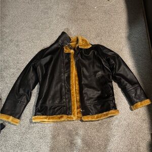 Black Leather Jacket with Tan Fur Lining